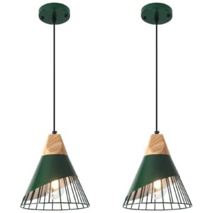 Farmhouse Pendant Light 9.4ines, 2 Packs- Green Industrial Kitchen Pendant Lights for Kitchen Island, Bar, Bedroom, Office, Library