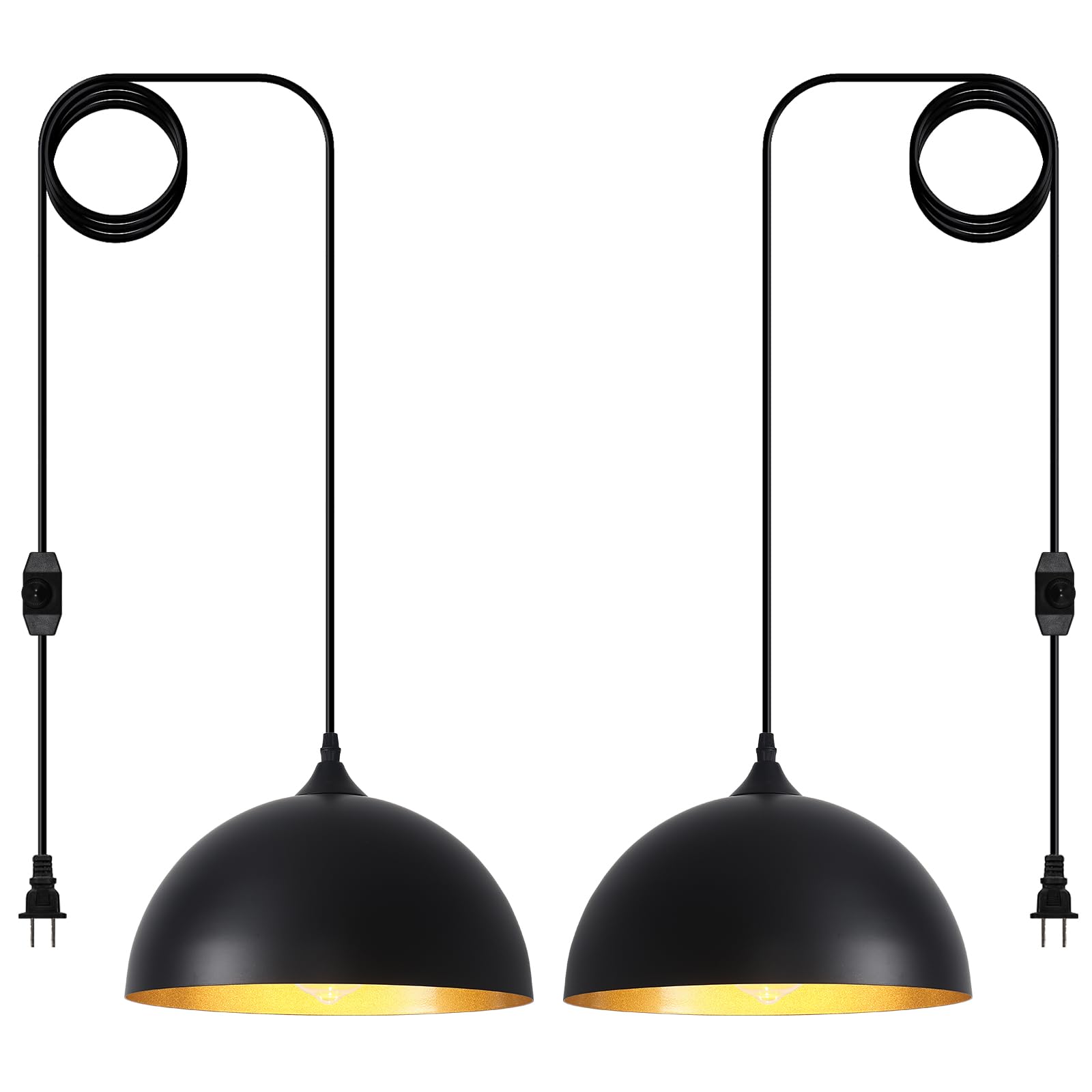 Black Plug in Pendant Light 2 Packs 11.8inch, Farmhouse Pendant Light, Kitchen Pendant Lights, Pendant Lights Kitchen Island, Hanging Lights with Plug in Cord 14.7 ft