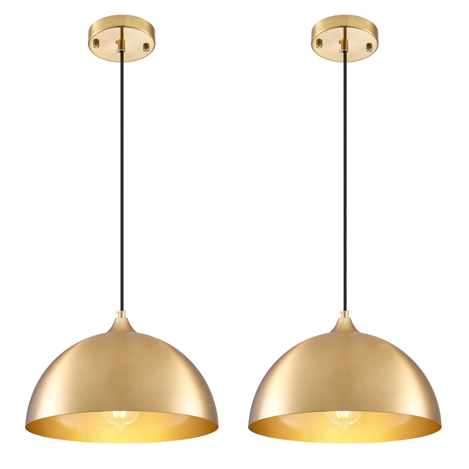 Gold-Electroplated Industrial Pendant Light 11.8inches 2 Packs,Mental Hanging Light Fixtures for Kitchen Island,Dome Pendant Light,Ceiling Light Fixtures for Restaurant Dining Room Aisle