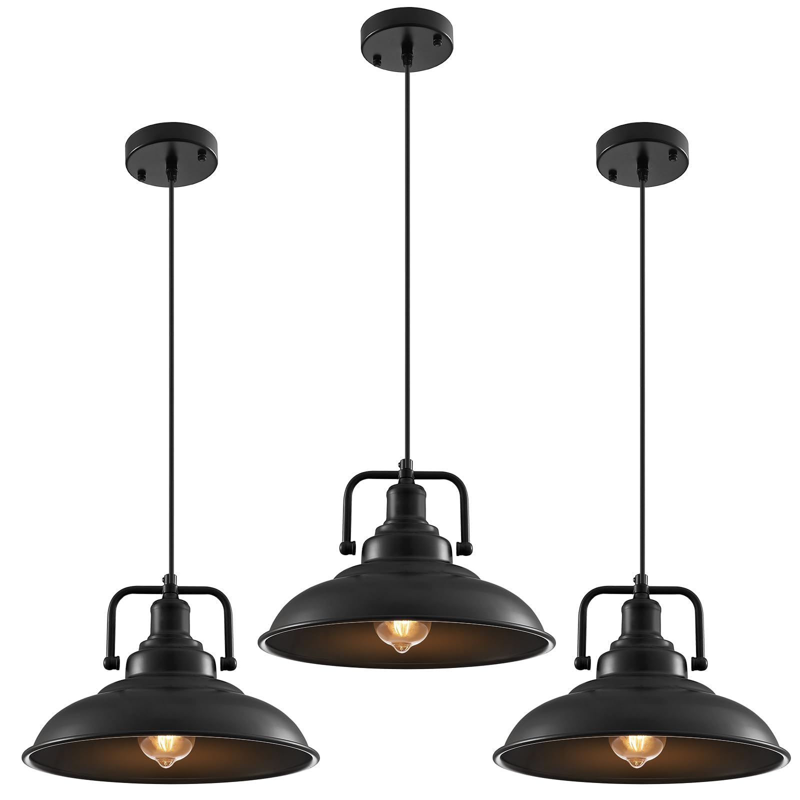 Black Pendant Light 12.5 inches 3 Packs, Farmhouse Pendant Light, Industrial Pendant Lighting, Kitchen Pendant Lights, Pendant Lights Kitchen Island for Dinning Room Entryway Barn