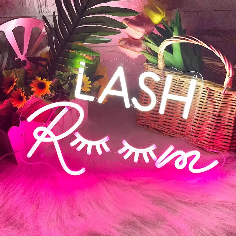 Lash Room Neon Sign Eyelashes Light Pink Glow LED Sign USB Powered Make up Beauty Room Home Wall Birthday Wedding Party Girls