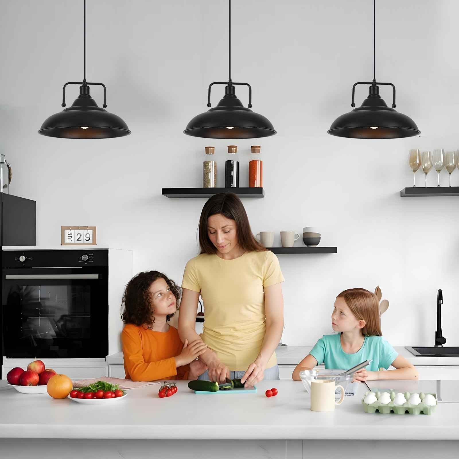 Black Pendant Light, Large Pendant Light 15.7" 3 Packs, Modern Farmhouse Pendant Lights, Kitchen Pendant Lights, Pendant Lighting Kitchen Island for Kitchen, Living Room
