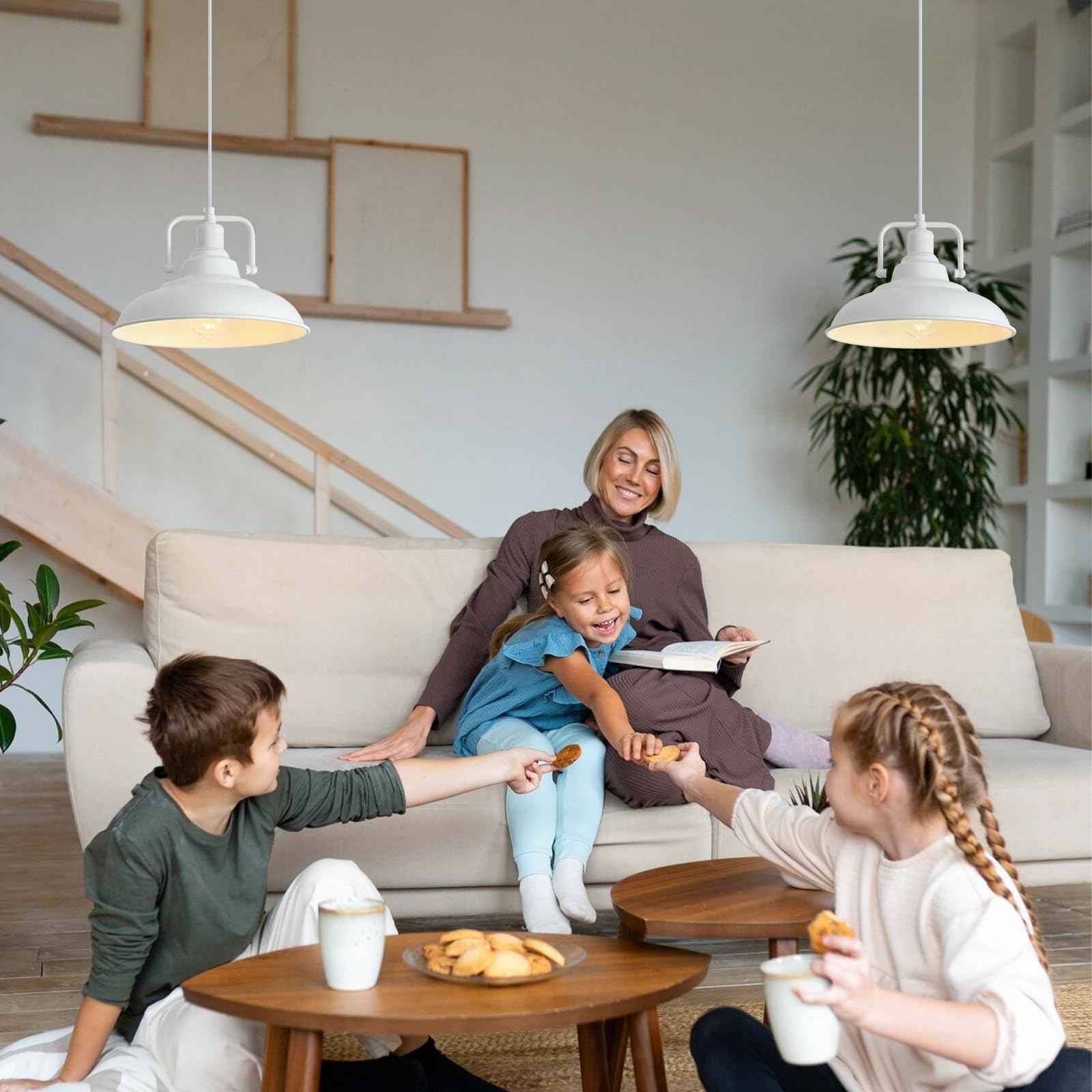 Farmhouse Pendant Light, 12.5inch, 3 Packs- White Kitchen Pendant Lights, Industrial Pendant Light, Pendant Lights Kitchen Island, Pendant Light for Bedroom, Office, Kichen Sink, Library