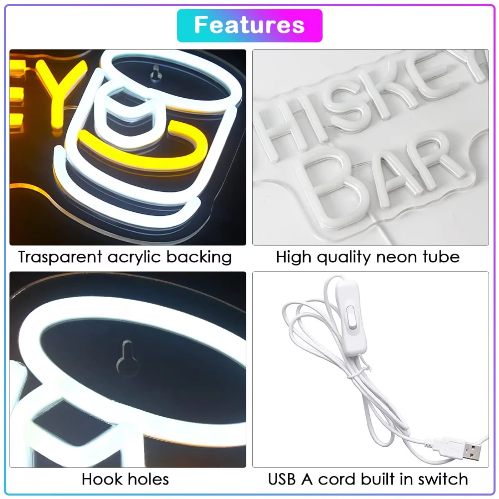 Whiskey Bar Neon Sign Neon Lights For Wall Decor Light Up Bar Signs For Home Bar Cart Restaurant Beer Cafe Bistro - Image 3