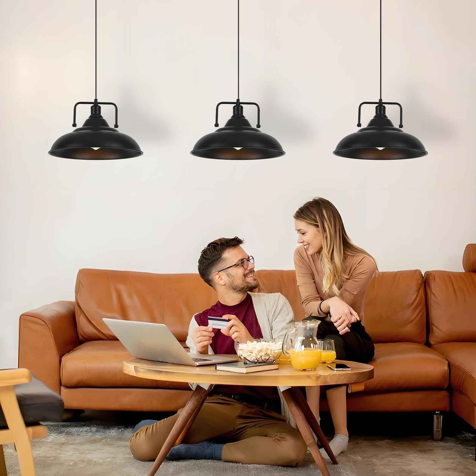 Black Pendant Light, Large Pendant Light 15.7" 3 Packs, Modern Farmhouse Pendant Lights, Kitchen Pendant Lights, Pendant Lighting Kitchen Island for Kitchen, Living Room