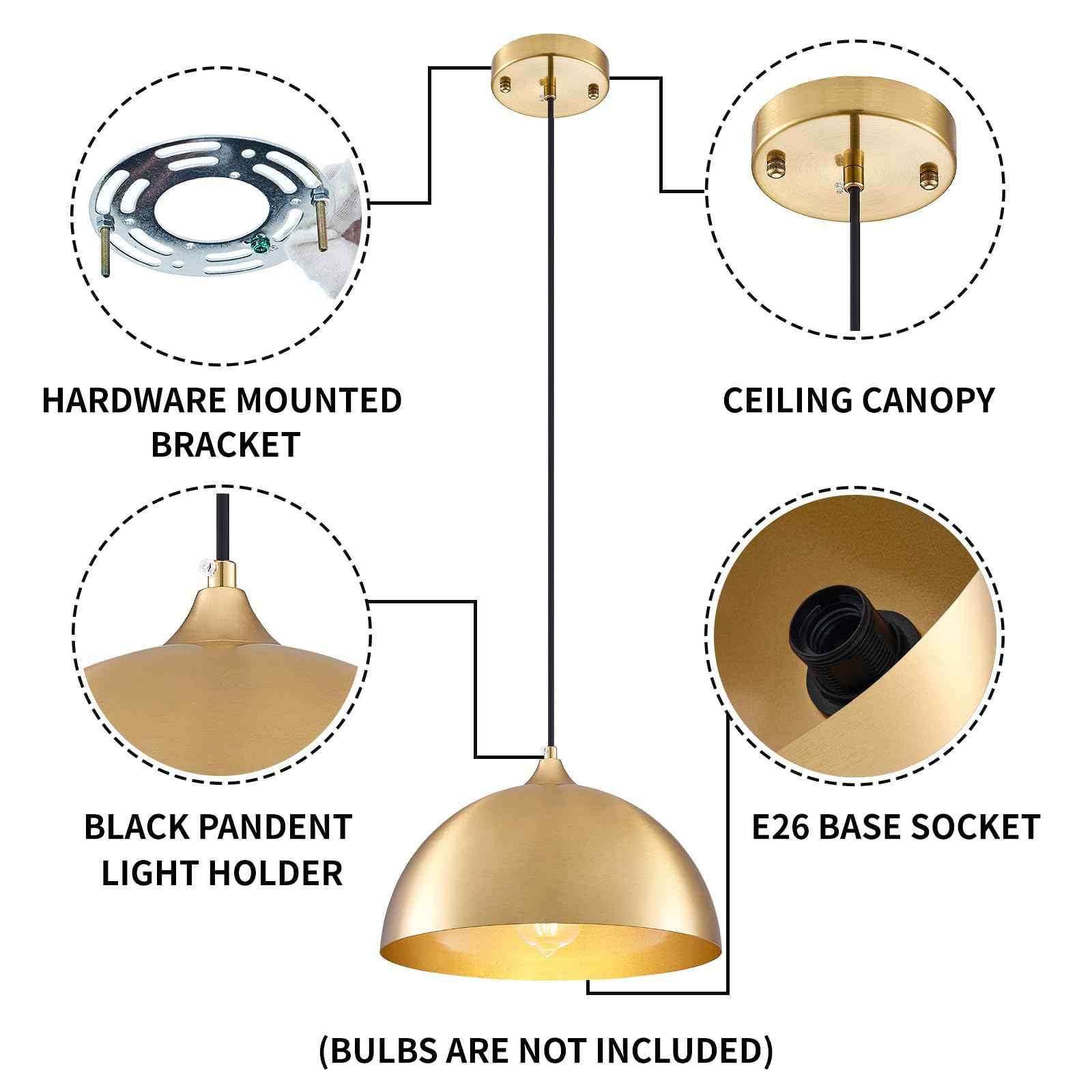 Gold-Electroplated Industrial Pendant Light 11.8inches 2 Packs,Mental Hanging Light Fixtures for Kitchen Island,Dome Pendant Light,Ceiling Light Fixtures for Restaurant Dining Room Aisle