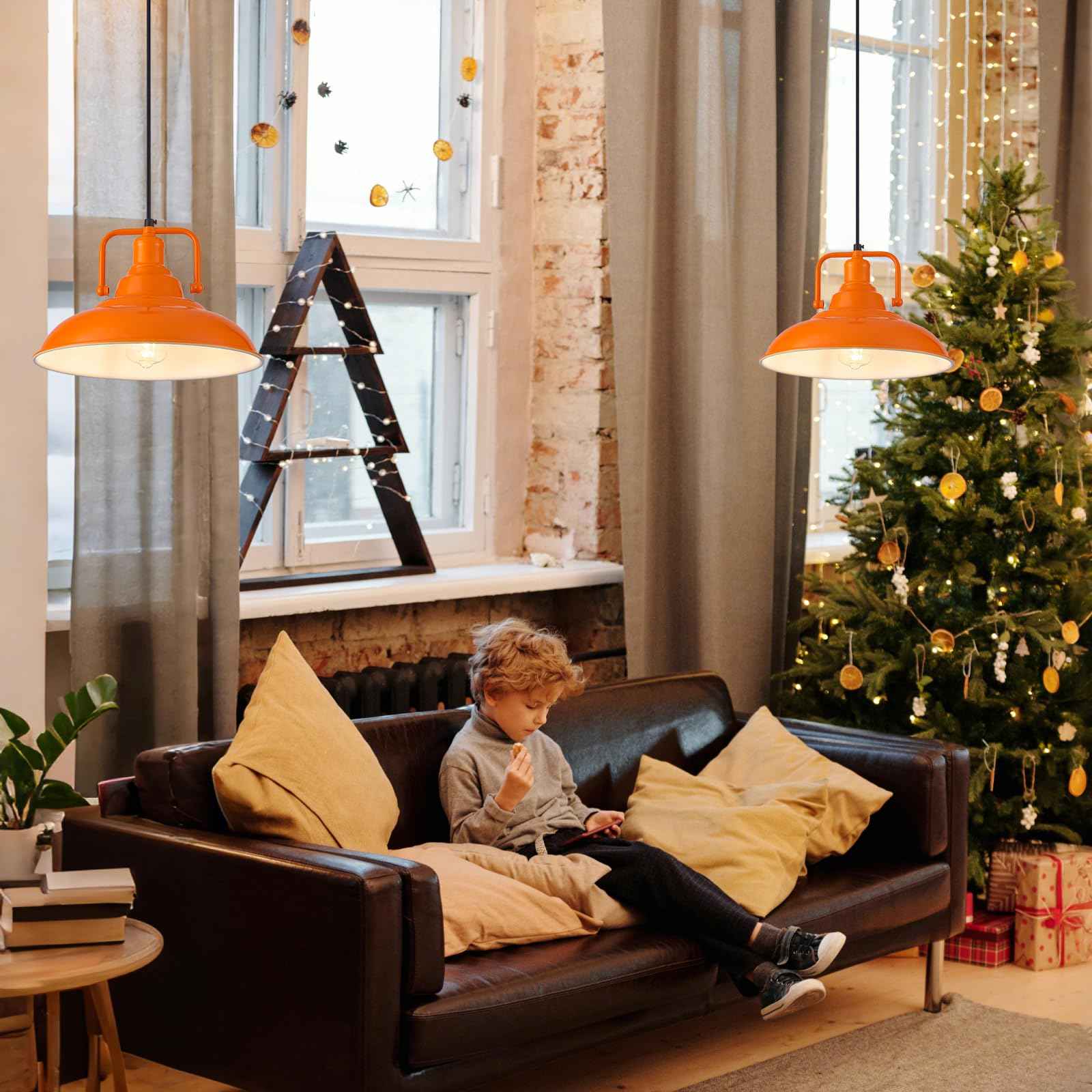 Orange Pendant Light 12.5 inches 3 Packs, Farmhouse Pendant Light, Industrial Pendant Lighting, Kitchen Pendant Lights, Pendant Lights Kitchen Island for Dinning Room Entryway Barn