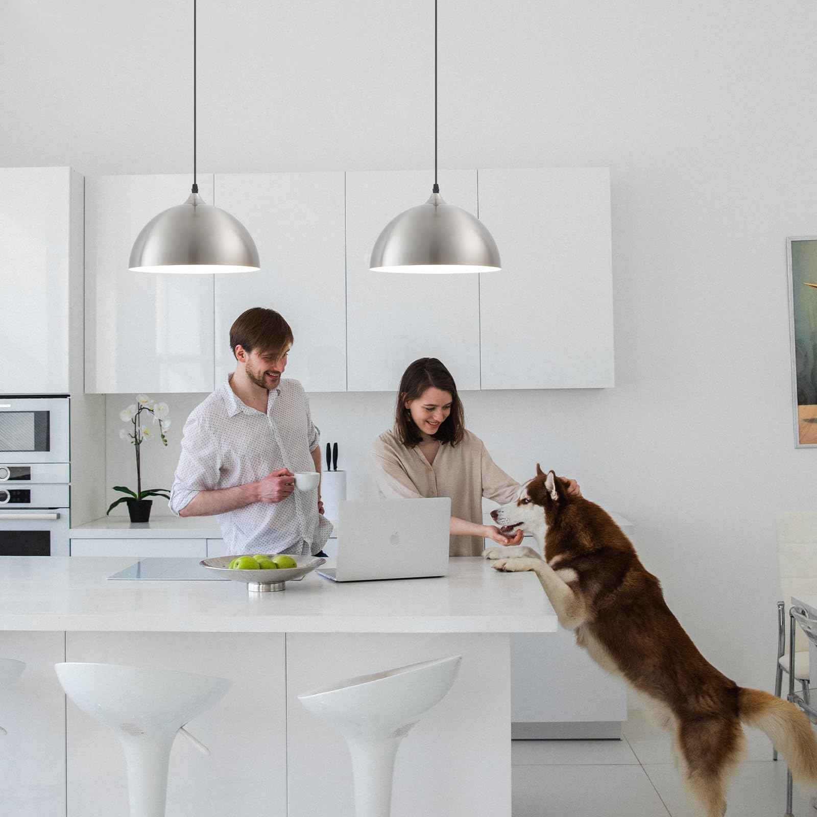 Brushed Nickel Plug in Pendant Light 2 Packs 11.8inch, Farmhouse Pendant Light, Pendant Lights Kitchen Island, Hanging Lights with Plug in Cord 14.7 ft