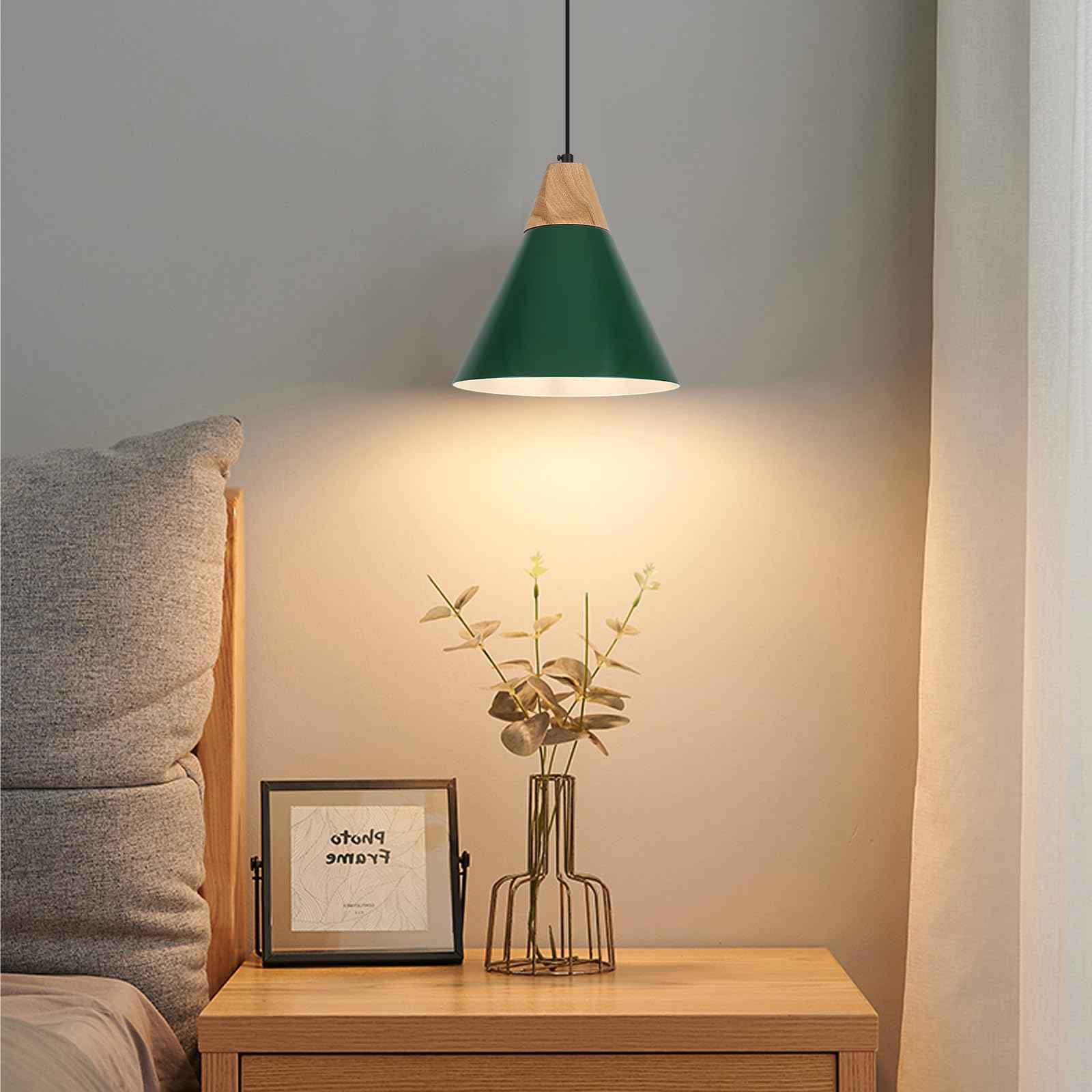 Farmhouse Pendant Light, 9.4inch, 2 Packs- Green Industrial Kitchen Pendant Lights, Pendant Lights Kitchen Island, Pendant Light for Bedroom, Office, Kichen Sink, Library