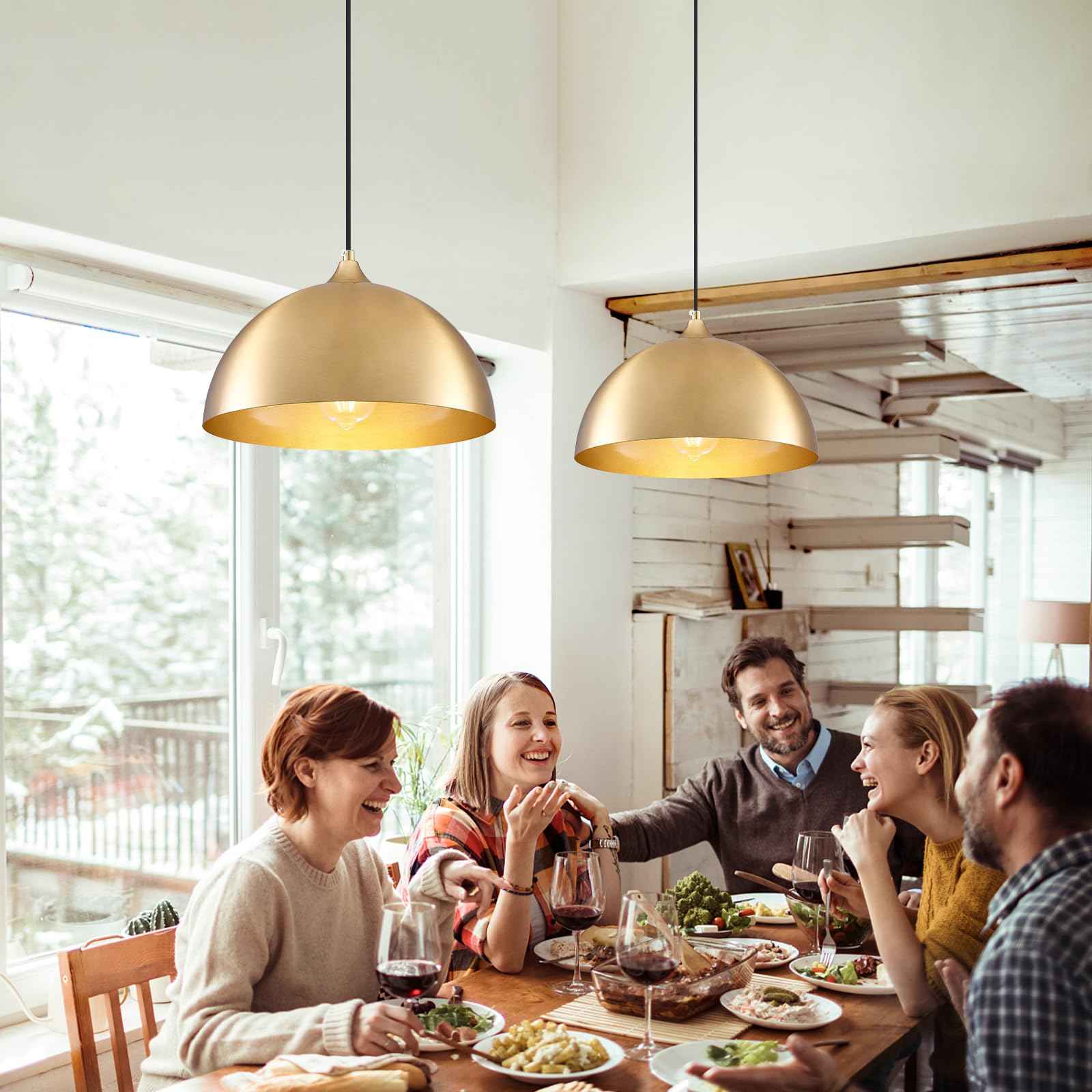 Gold-Electroplated Industrial Pendant Light 11.8inches 2 Packs,Mental Hanging Light Fixtures for Kitchen Island,Dome Pendant Light,Ceiling Light Fixtures for Restaurant Dining Room Aisle