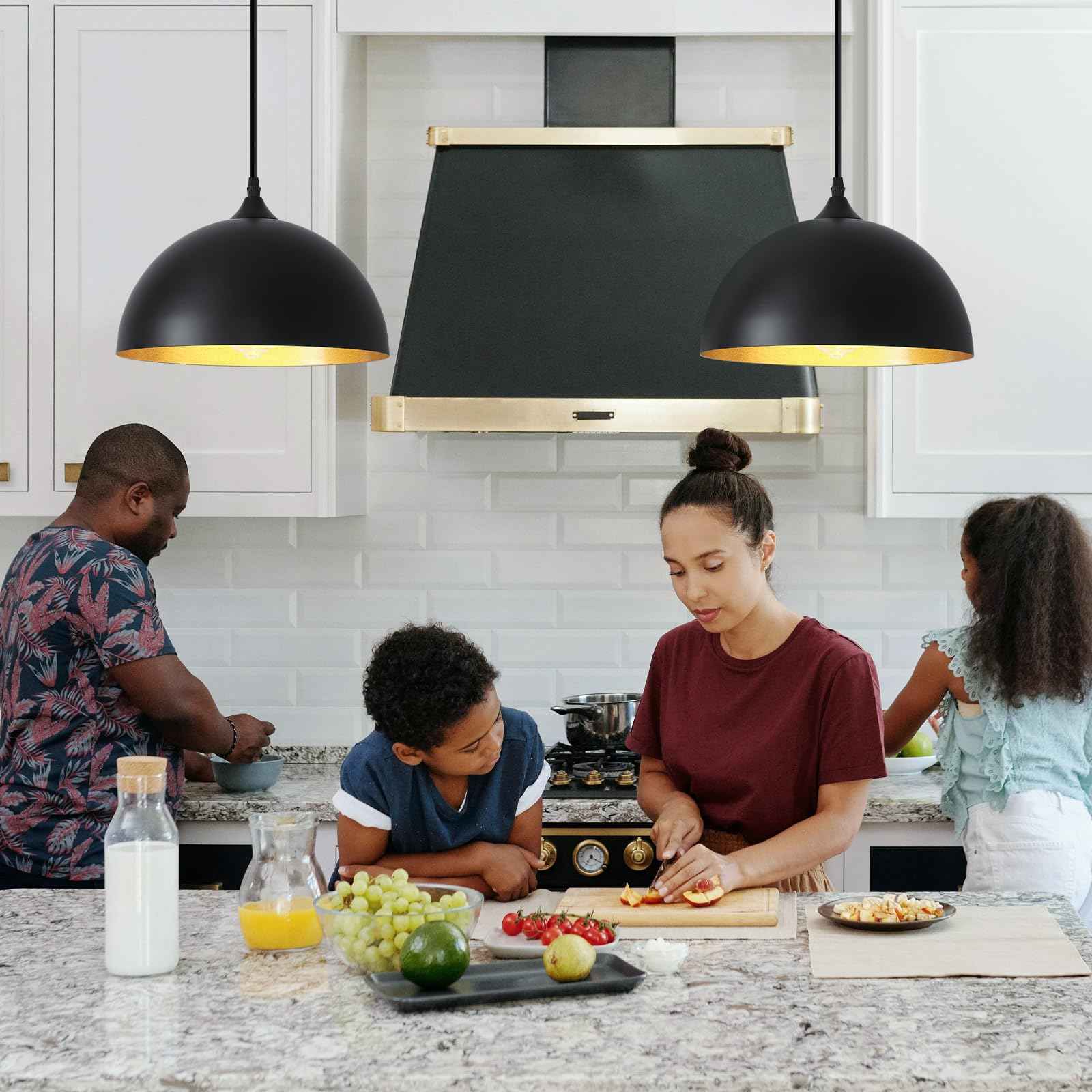 Black Plug in Pendant Light 2 Packs 11.8inch, Farmhouse Pendant Light, Kitchen Pendant Lights, Pendant Lights Kitchen Island, Hanging Lights with Plug in Cord 14.7 ft
