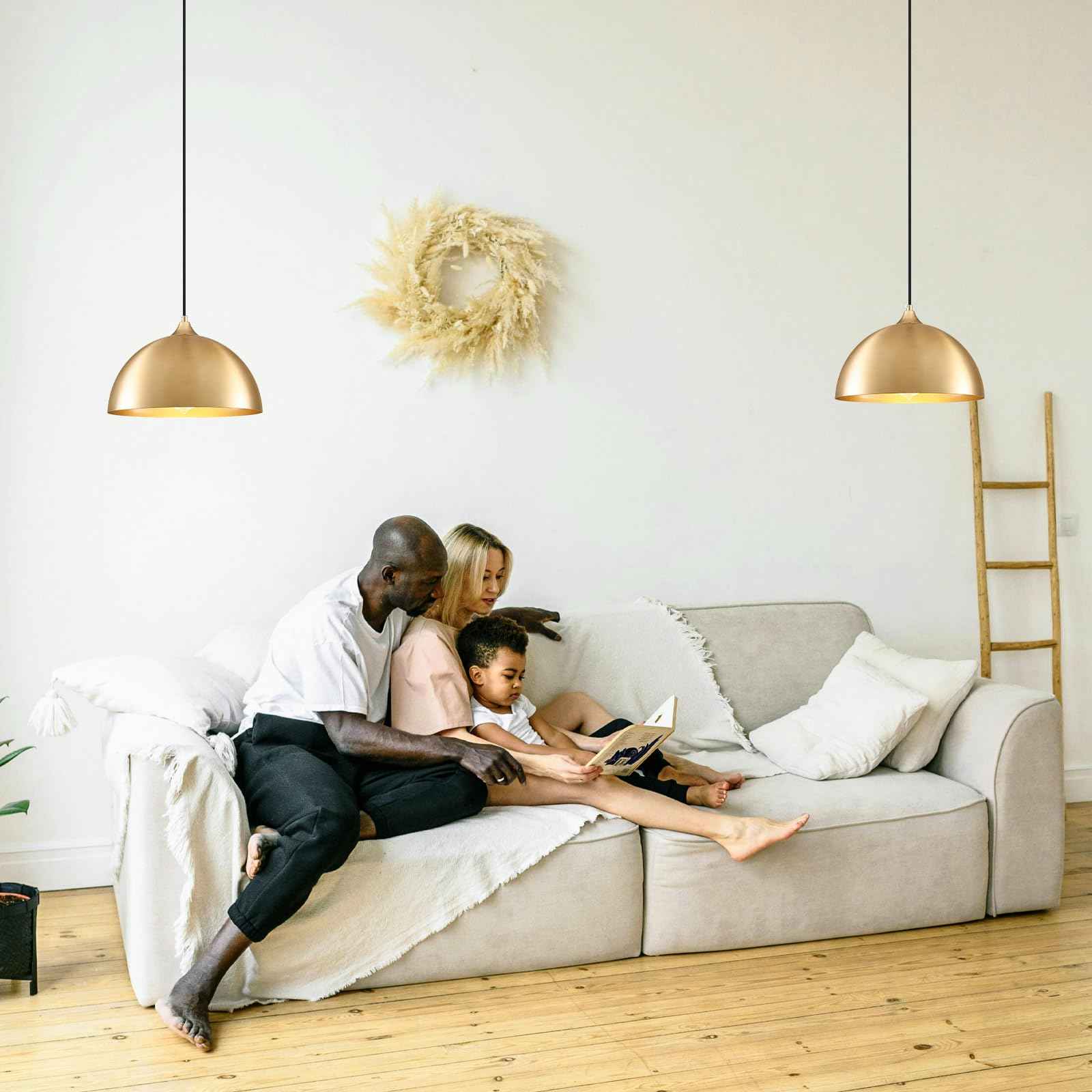 Plug in Hanging Light 2 Packs 11.8inch, Gold Hang Lamp Plug in, Farmhouse Pendant Light, Pendant Lights Kitchen Island, Hanging Lights with Plug in Cord 14.ft