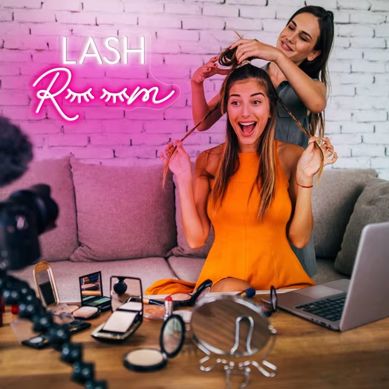 Lash Room Neon Sign Eyelashes Light Pink Glow LED Sign USB Powered Make up Beauty Room Home Wall Birthday Wedding Party Girls - Image 5