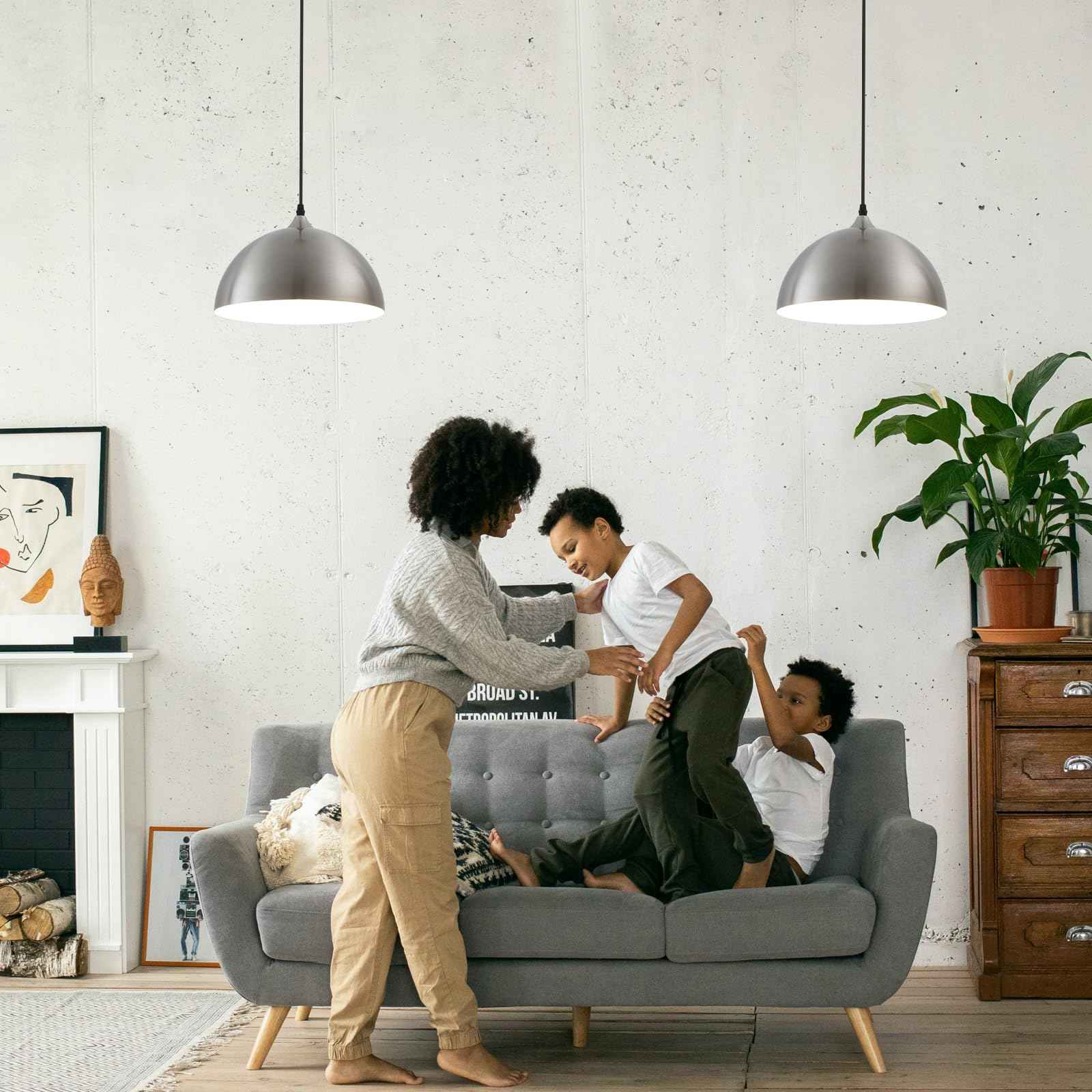 Brushed Nickel Plug in Pendant Light 2 Packs 11.8inch, Farmhouse Pendant Light, Pendant Lights Kitchen Island, Hanging Lights with Plug in Cord 14.7 ft