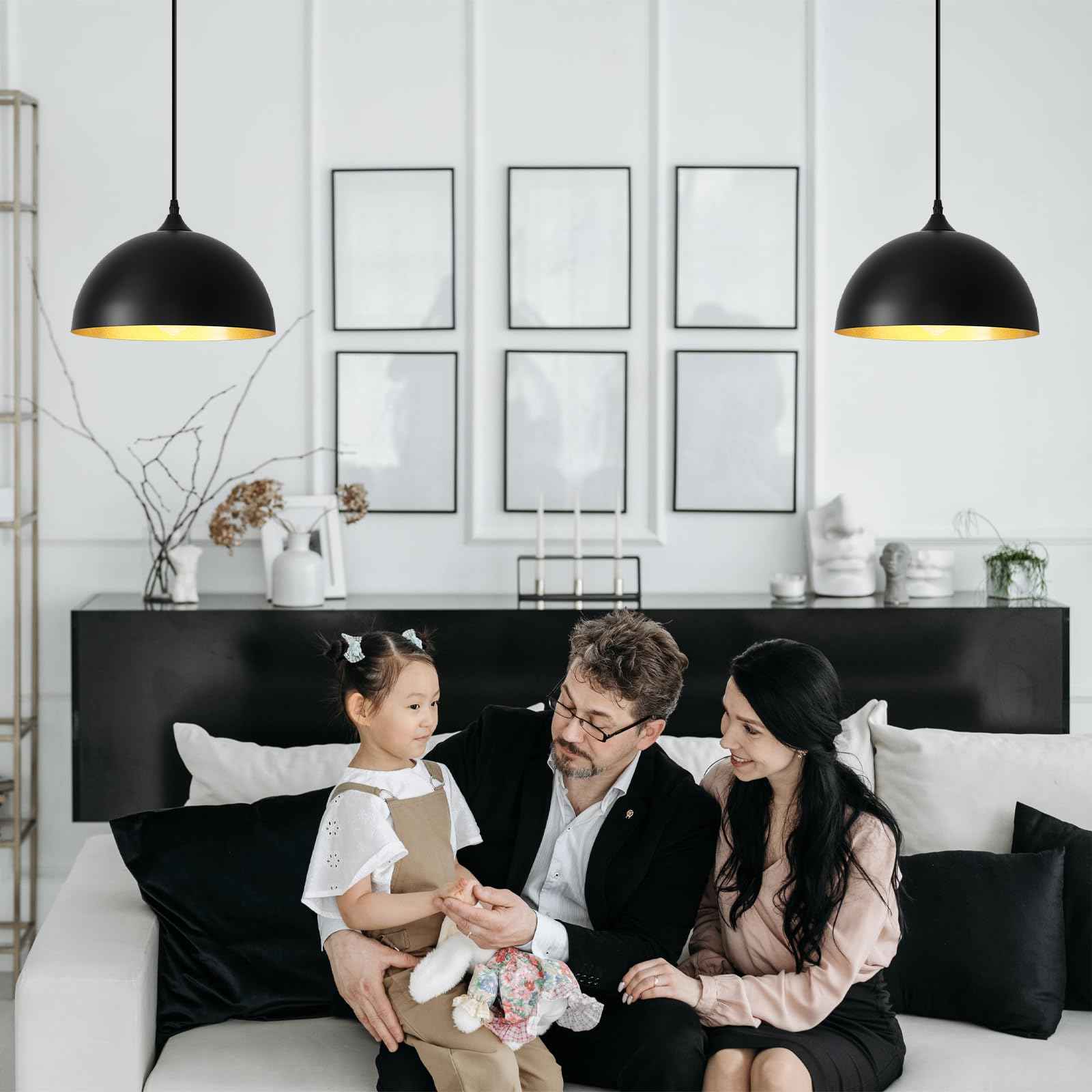 Black Plug in Pendant Light 2 Packs 11.8inch, Farmhouse Pendant Light, Kitchen Pendant Lights, Pendant Lights Kitchen Island, Hanging Lights with Plug in Cord 14.7 ft