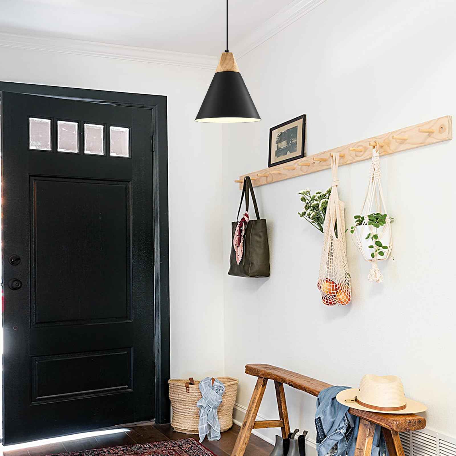 Black Pendant Light 2 Packs,9.4inches- Farmhouse Pendant Light, Modern Pendant Lights, Kitchen Pendant Lights for Office, Bedroom, Living Room, Kitchen Island