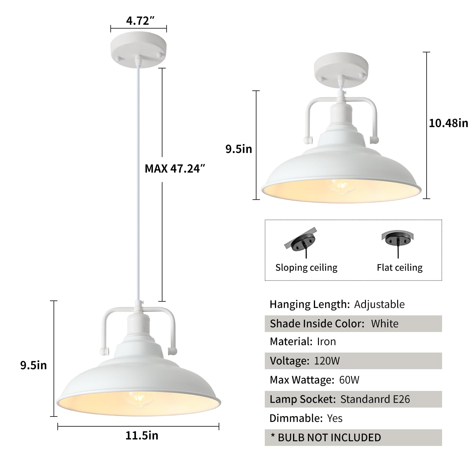 Farmhouse Pendant Light, 12.5inch, 3 Packs- White Kitchen Pendant Lights, Industrial Pendant Light, Pendant Lights Kitchen Island, Pendant Light for Bedroom, Office, Kichen Sink, Library - Image 6