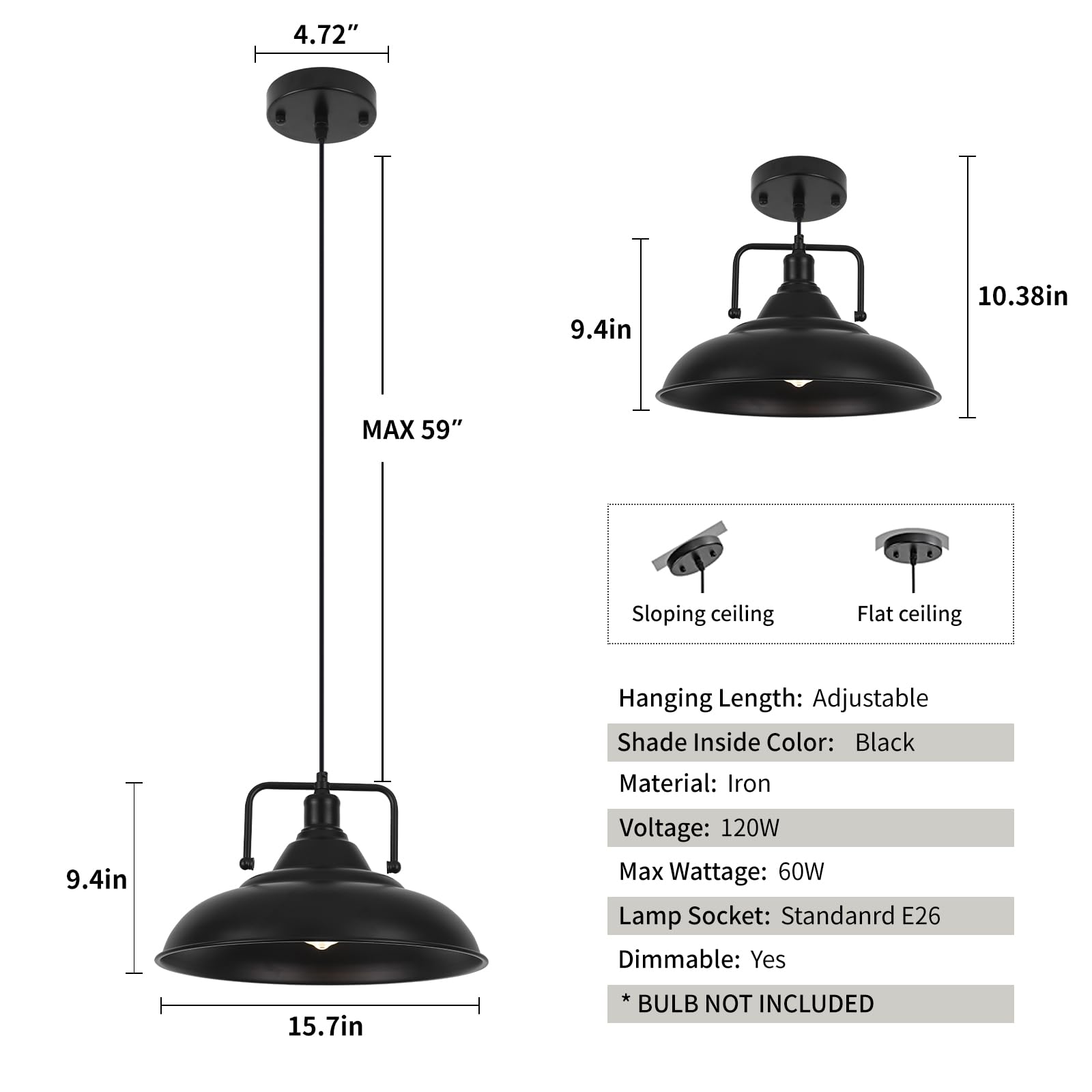 Black Pendant Light, Large Pendant Light 15.7" 3 Packs, Modern Farmhouse Pendant Lights, Kitchen Pendant Lights, Pendant Lighting Kitchen Island for Kitchen, Living Room - Image 6