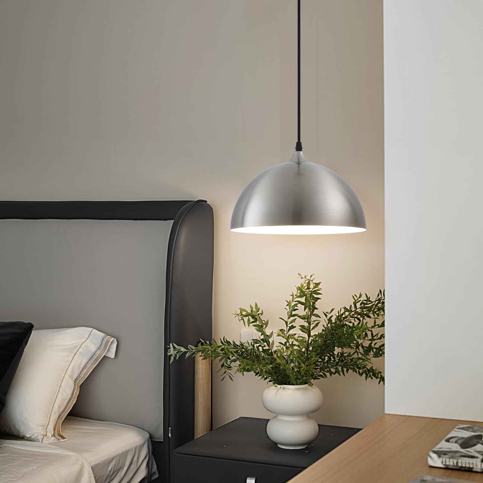 Brushed Nickel Industrial Pendant Light 11.8inches 2 Packs,Mental Hanging Light Fixtures for Kitchen Island,Dome Pendant Light,Ceiling Light Fixtures for Restaurant Dining Room Aisle