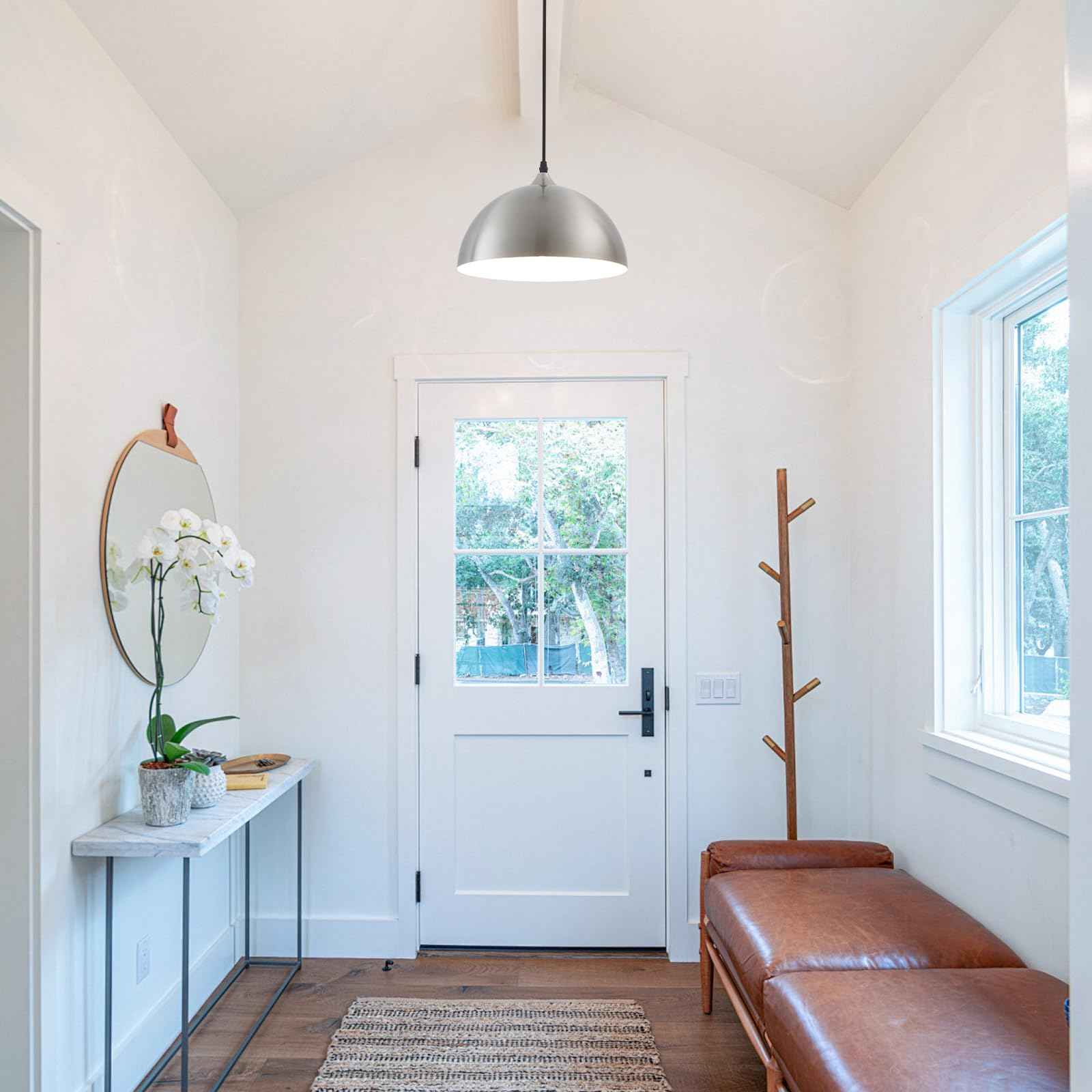 Brushed Nickel Plug in Pendant Light 2 Packs 11.8inch, Farmhouse Pendant Light, Pendant Lights Kitchen Island, Hanging Lights with Plug in Cord 14.7 ft