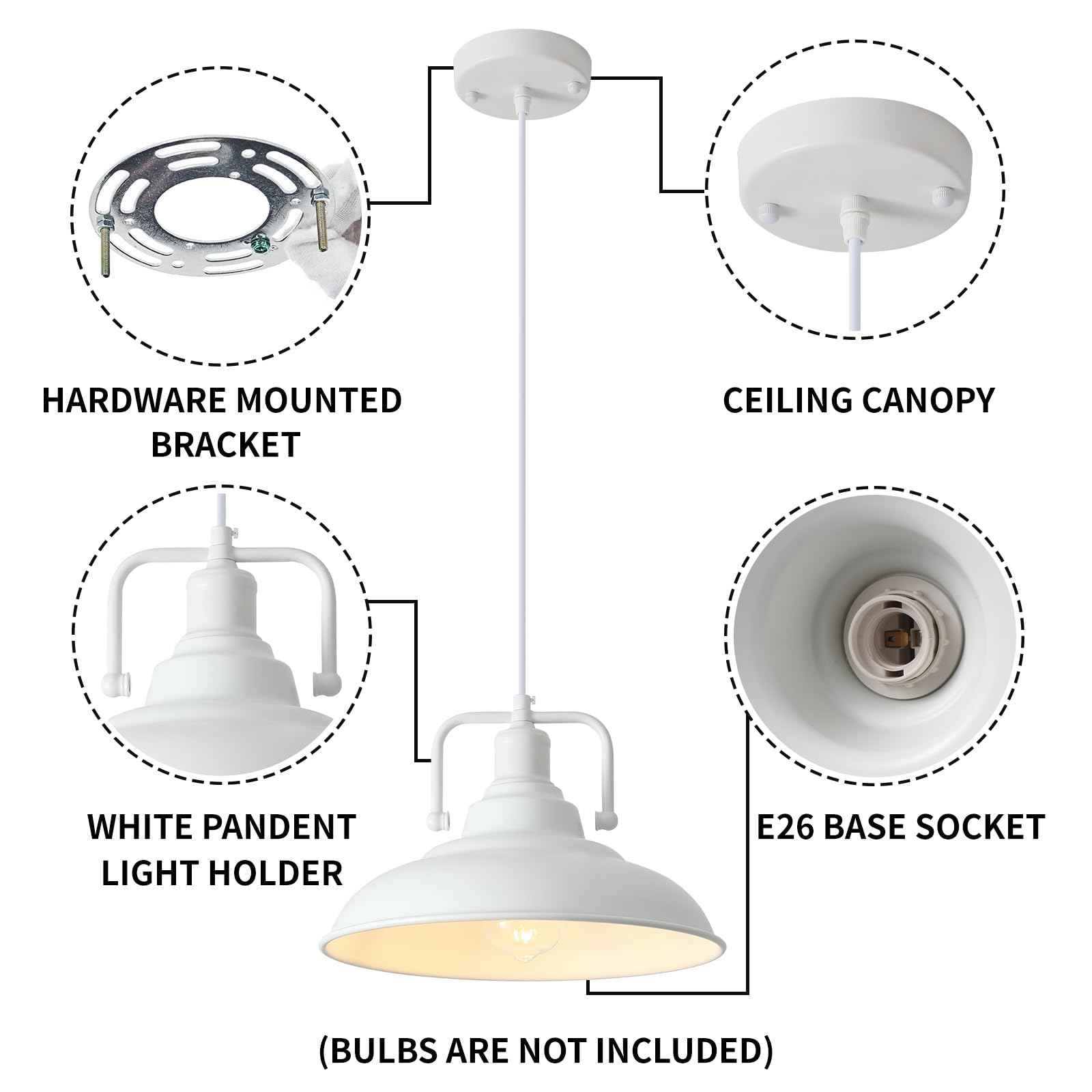 Farmhouse Pendant Light, 12.5inch, 3 Packs- White Kitchen Pendant Lights, Industrial Pendant Light, Pendant Lights Kitchen Island, Pendant Light for Bedroom, Office, Kichen Sink, Library