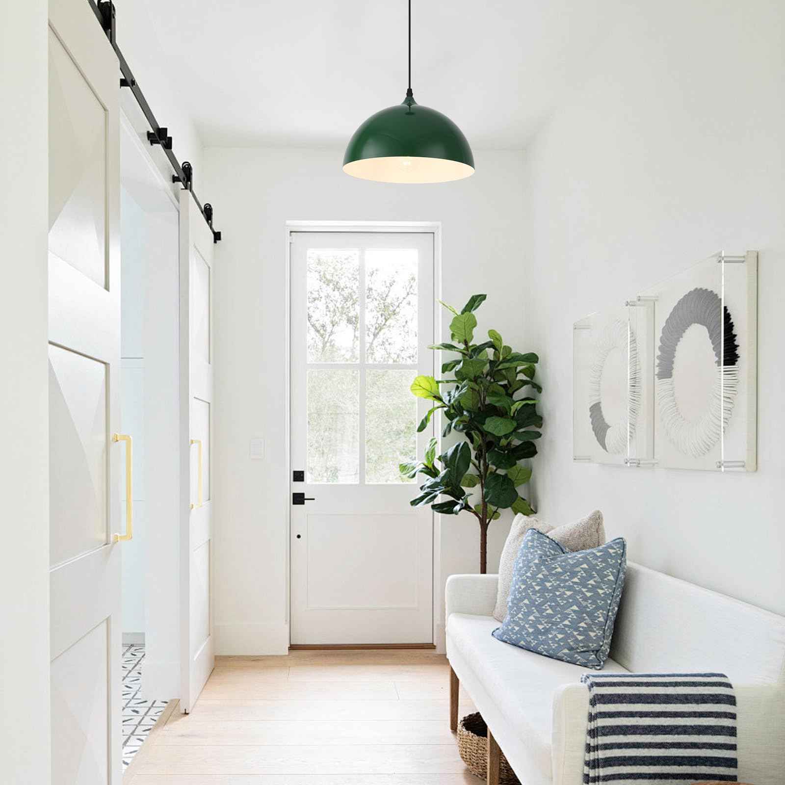 Green Plug in Pendant Light 2 Packs 11.8inch, Farmhouse Pendant Light, Kitchen Pendant Light, Pendant Lights Kitchen Island, Hanging Lights with Plug in Cord for Kitchen 14.7 ft
