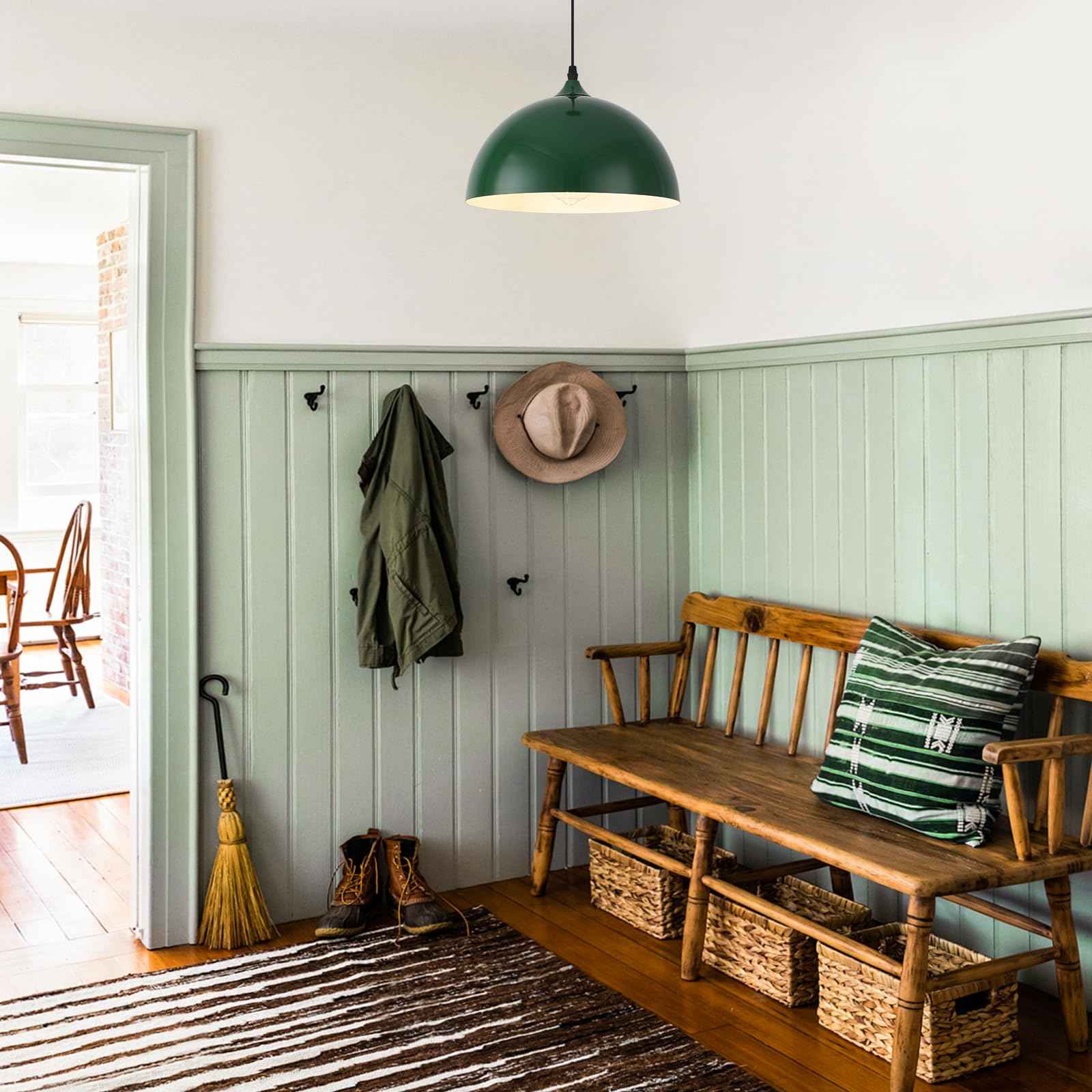 Farmhouse Pendant Light, 9.4inch, 2 Packs- Green Industrial Kitchen Pendant Lights, Pendant Lights Kitchen Island, Pendant Light for Bedroom, Office, Kichen Sink, Library