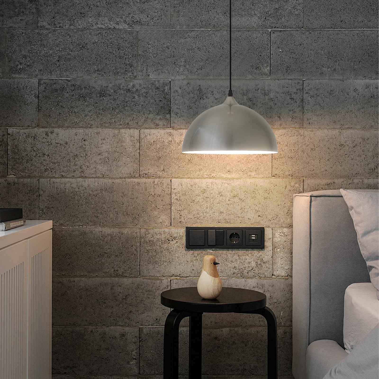 Brushed Nickel Plug in Pendant Light 2 Packs 11.8inch, Farmhouse Pendant Light, Pendant Lights Kitchen Island, Hanging Lights with Plug in Cord 14.7 ft