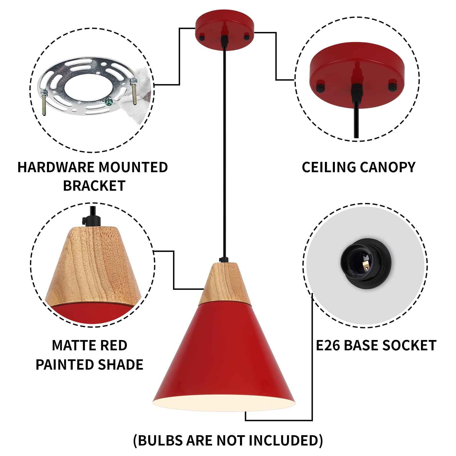Red Pendant Light, 2 Packs 9.4inch Farmhouse Pendant Light, Kitchen Pendant Lights, Pendant Lights Kitchen Island for Living Room, Bar, Bedroom, Office