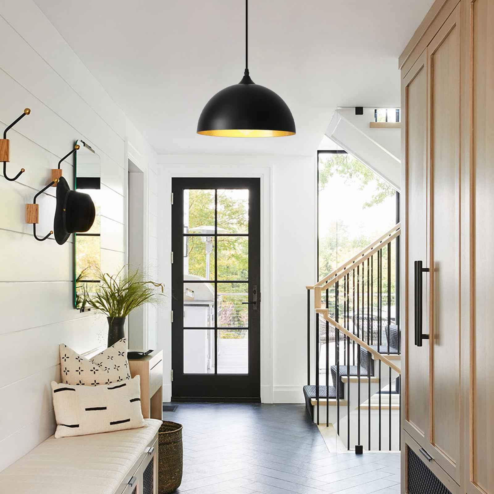 Black Plug in Pendant Light 2 Packs 11.8inch, Farmhouse Pendant Light, Kitchen Pendant Lights, Pendant Lights Kitchen Island, Hanging Lights with Plug in Cord 14.7 ft