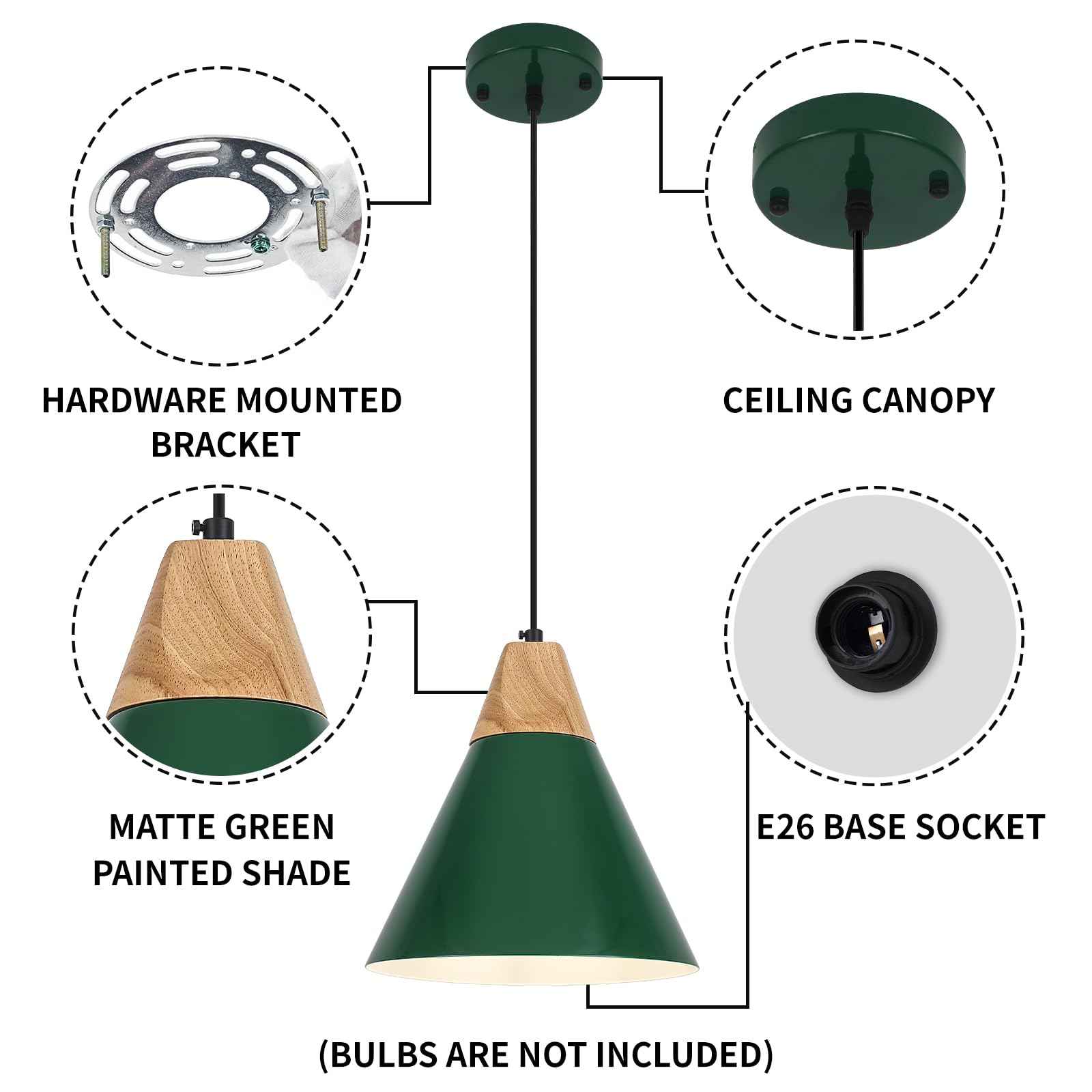 Farmhouse Pendant Light, 9.4inch, 2 Packs- Green Industrial Kitchen Pendant Lights, Pendant Lights Kitchen Island, Pendant Light for Bedroom, Office, Kichen Sink, Library